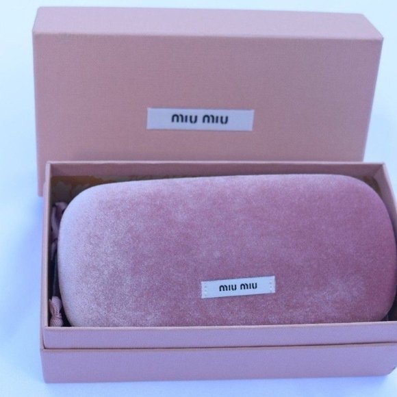 Miu Miu Sunglasses Case, Pink Velvet Clamshell,Boxed, Gray Cloth, Drawstring Bag - Picture 3 of 12